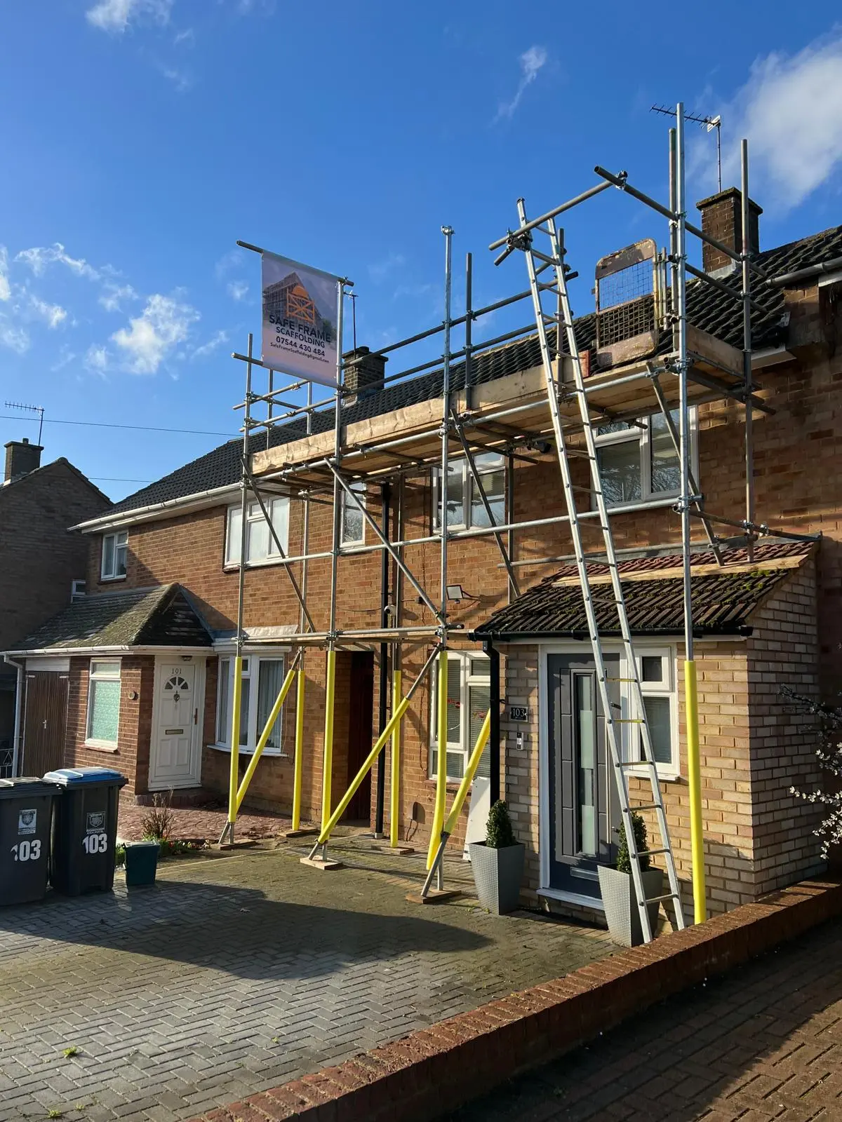 Residential scaffolding installed on a house