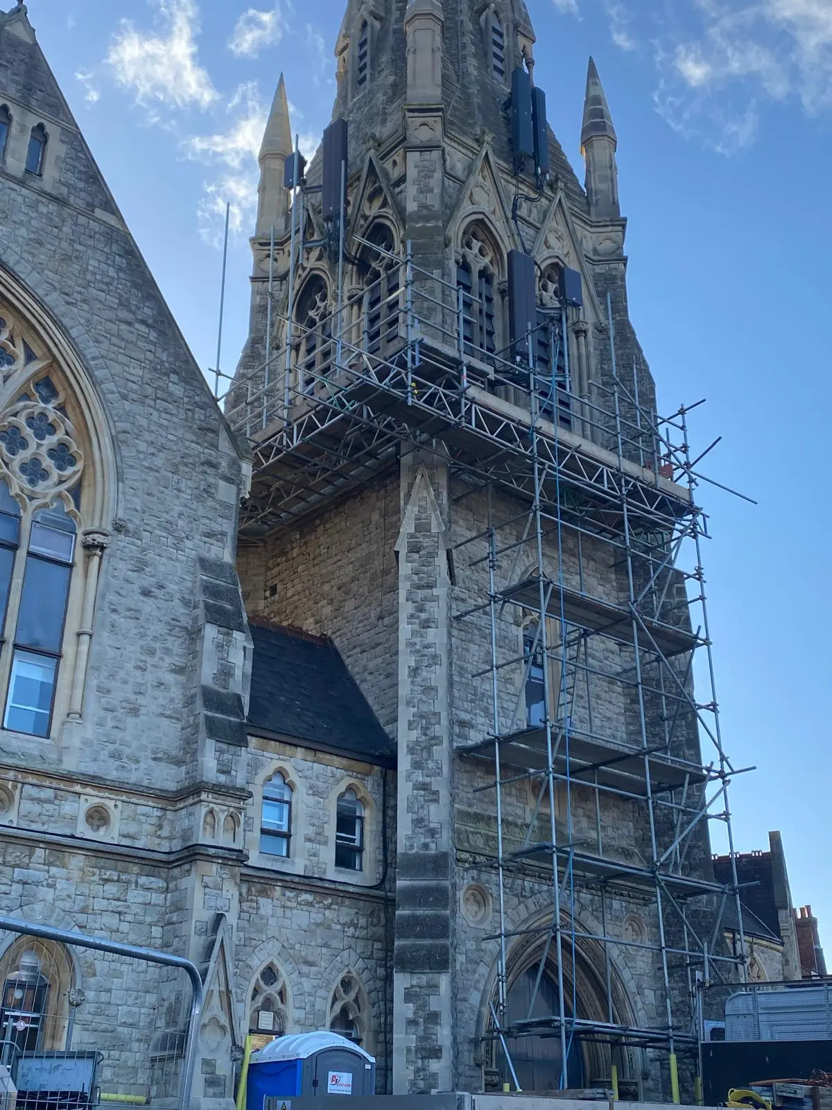 Specialist scaffold access around a church tower